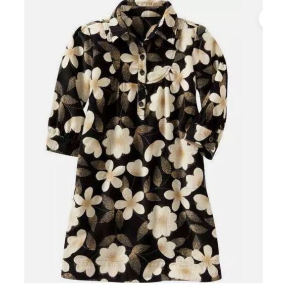 NEW Gap Kids Deauville black cream corduroy floral long sleeve tunic dress XL 12